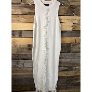ASOS knit midaxi dress with fringe seam front detail, Cream, Small